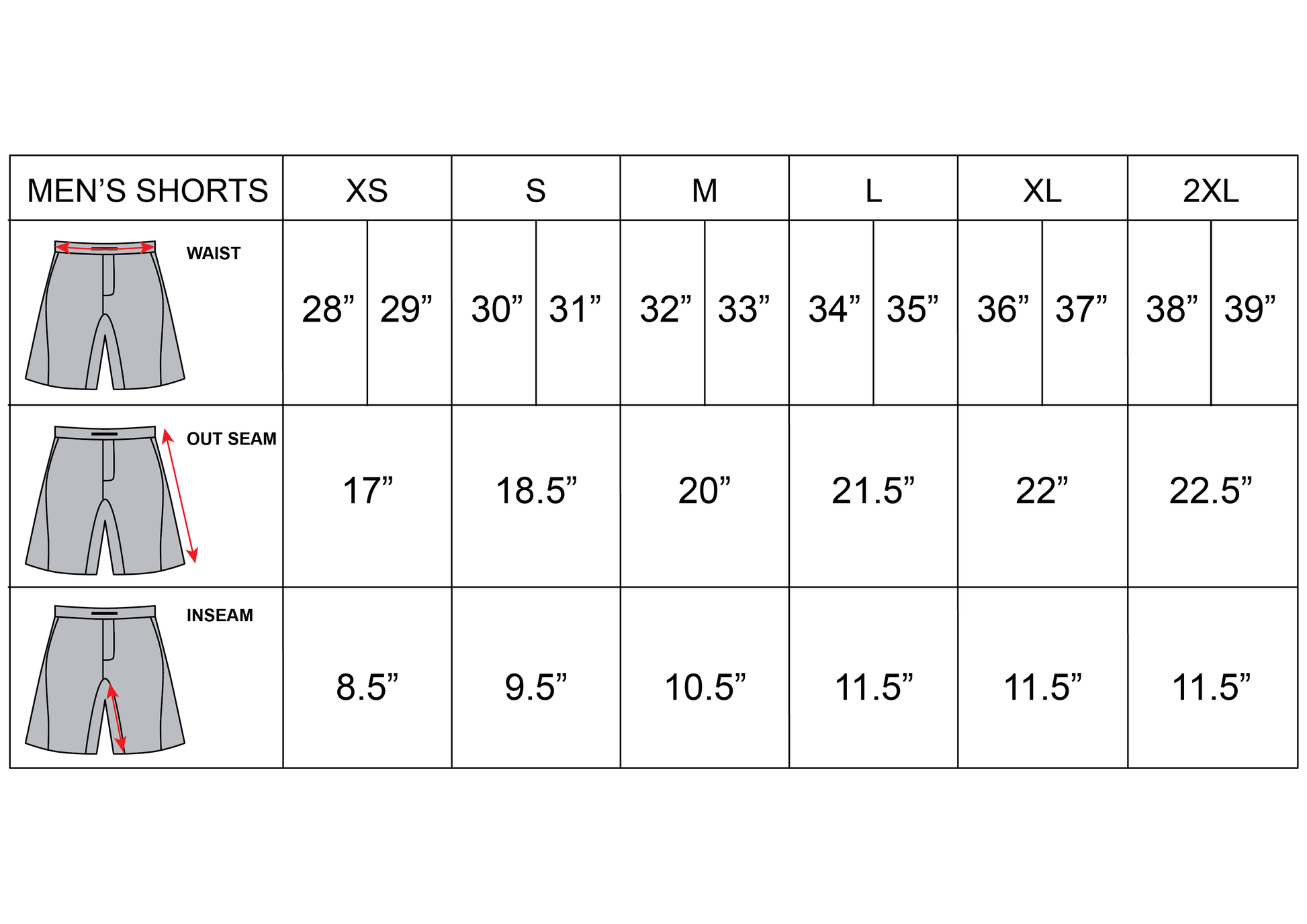Asgard503 Buy Performance - Shorts - For Fitness, Training, Athlete or workout Size Chart