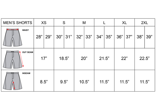 Asgard503 Buy Performance - Shorts - For Fitness, Training, Athlete or workout Size Chart